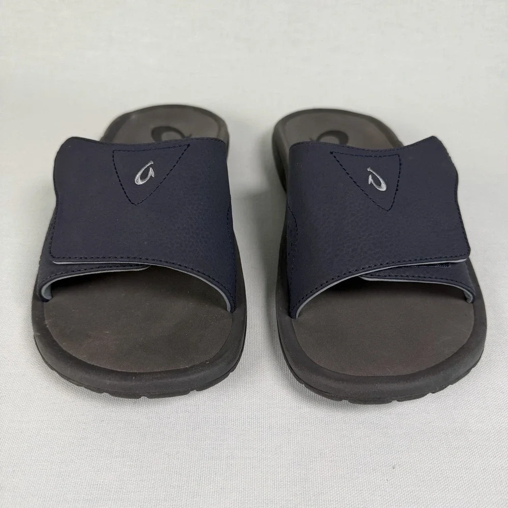 Olukai Nalu Slides Mens 8 Blue Sandals Cushioned Footbed Adjustable Upper Strap